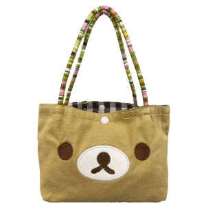 Cute Lazy Bear Canvas Shoulder Bag Womens Commuter Underarm Bag Cartoon Handheld Bag Casual Simple Style Tote Bag