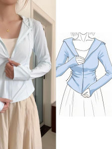 เสื้อคลุมกันแดดผ้าไหมน้ำแข็งสีน้ำเงินทรงสลิมฟิตสำหรับผู้หญิง ฤดูร้อน 2025 ใหม่ เสื้อคลุมกันแดดแบบลำลอง น้ำหนักเบา ขนาดเล็ก เสื้อคลุมกันแดด