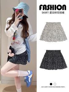 Váy Ngắn Chữ a Cạp Cao Họa Tiết Hoa Đen Ngọt Ngào Cho Nữ Mùa Hè 2025 Váy Ngắn Chữ a Dáng Rộng Thoải Mái Có Lớp Lót Bên Trong