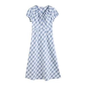 Short Petite Blue Gingham Cut Skirt Dress