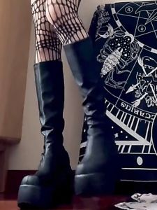 TINIKENG Womens Fashionable Knight Boots Knee High with Super High Heel Y2K Style for All Seasons Pure Color Scrubbed Rubber Sole