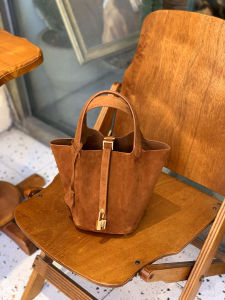 Banff Womens Suede Bucket Bag Brown Frosted Leather Handbag Casual Versatile Handheld Basket Style Bag for Daily Use