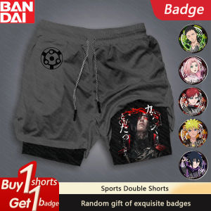 Bandai | Naruto Anime Sasuke Peripheral Print 2025 Summer Double-layer Shorts Mens and Womens Commuting Sports Daily Sports Shorts