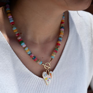 Colorful Glass Beads Heart Pendant Necklace for Women Fashion Original Design Necklace Femme Daily Jewelry Accessories