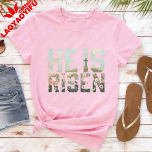He Is Risen Matthew 28 6 Easter T Shirt for Women Christian Religious Graphic Tees Casual Short Sleeve Faith Based Holiday Tops