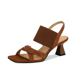 สีน้ําตาลวินเทจTPUPELLEรองเท้าแตะรองเท้าสําหรับผู้หญิงสัมผัสขนนิ้วเท้า หนัง หัวเข็มขัด 2023 ใหม่JESSICA SOPHIAแฟชั่นรองเท้าแตะ