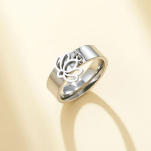 Skyrim Lotus Charm Ring Stainless Steel 6mm Wide Finger Rings Yoga Chakra Buddhism Jewelry Gift for Women