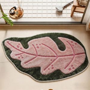 VIKAMA Tropical Leaf Floor Mat Non Slip Irregular Green Plant Doormat Decor Rug Bathroom Entryway Home Garden Porch Patio