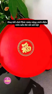 Khay nhựa màu đỏ đậm chữ vàng nhũ ST GROUP đựng trái cây đồ dùng Khay trà bánh dùng hàng ngày Mâm nhựa decor tiệc tùng Lễ Tết