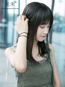 MEIHE | Tóc giả nữ dài thẳng với mái thưa và thời trang influencer dài ngang cổ 100% tóc thật