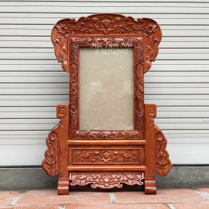 Khung ảnh thờ gia tiên hoa sen trạm chiện gỗ hương cỡ 21x3125x35