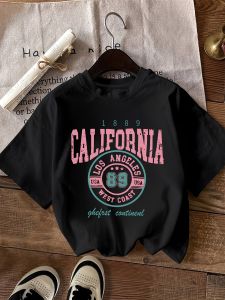 California Los Angeles 89 Graphic WomenS T-Shirt Crew Neck Short Sleeve Regular Length Letter Print Top for All Seasons