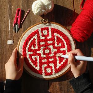 Handmade DIY Wool Poke Embroidery Material Package Rub Embroidery Three Gods of Fortune Prosperity and Longevity Words New Year Ornament Pendant Gift