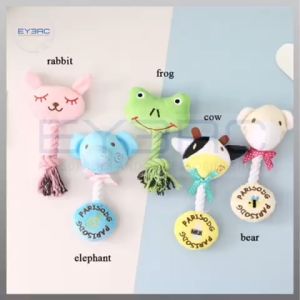 Durable Pet Soft Squeaky Plush Toy with Built-in Squeaker and Rope for Dogs - Rabbit Frog Cow Bear Elephant Shapes
