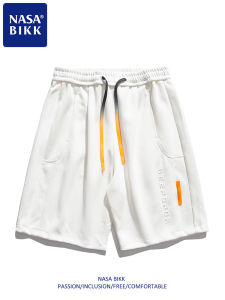 NASA Mens Basketball Shorts Summer Casual Loose Fit White Five-Quarter Length Straight Leg Pants Couples Fashion Trendy Brand