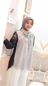 BELIFI | Kalyca Embellished Shirt Atasan Kemeja Wanita Motif Etnik Kombinasi Baju Kerja Kantor