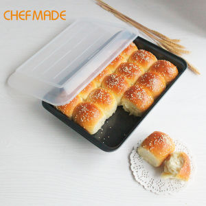 CHEFMADE Non-stick Carbon Steel Loaf Pan with Plastic Cover Bakeware Rectangular Bread Tray Baking for Oven Black WK9813