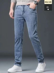 Quần Jean Nam Mùa Đông Co Giãn Màu Xám Khói Dáng Thẳng Ôm Vừa Phong Cách Kinh Doanh Giản Dị Chất Liệu Denim Co Giãn Cao Dài Đến Mắt Cá Chân