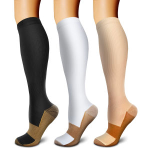 1Pair Copper Calf Compression Socks Men Women Anti Fatigue Leg Pain Relief Knee High Stockings 20-30 MmHg for Medical Athletic Nursing Cycling Running Hiking Flight