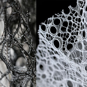 Symbiotic Black and White Hole Lace Thickening Texture Fabric Dress Clothing DIY Handmade Designer Fabric