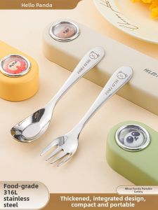 WODEBAIHUI | 316L Stainless Steel Ingot Shape Baby Training Spoon Fork