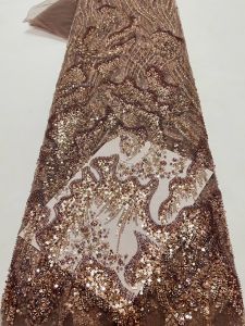 Wholesale African Sequins Lace Fabric French Embroidery High Quality Luxury Heavy Beaded Bridal Wedding Lace 5 yards