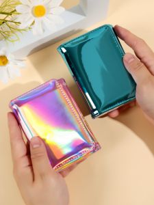 ทันสมัย ขนาดกะทัดรัด ผู้หญิง กระเป๋าสตางค์แสงเลเซอร์บางแบบพกพาสีบริสุทธิ์ช่องเสียบการ์ดหลายใบ น้ำหนักเบา ที่ใส่การ์ด PU หนัง