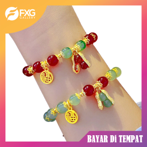 FXG Gelang Bracelet Keberuntungan & Kekayaan Kacang Merah Hijau Kristal Pria Wanita GLG01