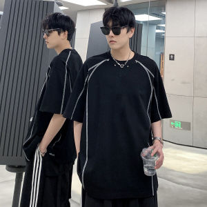 New 2025 Mens Loose Fit Short Sleeve T-Shirt Half Sleeve High Street Style Casual round Neck Top in Heavyweight Fabric