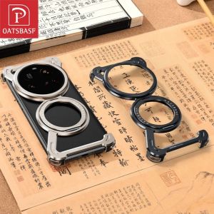 Ốp Điện Thoại Kim Loại Oatsbasf Cho Xiaomi 15/14 Ultra/Pro Có Chân Đế 360 °   Vỏ Cứng Thiết Kế Hình Học Chống Sốc Từ Tính Có Thể Xoay Được
