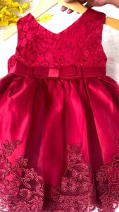 DRESS BAYI PEREMPUAN PITA BESAR GAUN PESTA BAYI RENDA BONUS BANDO USIA 6-24 BULAN