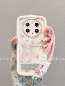 Fashionable Silicone Phone Case for Huawei Mate70/Pro Womens Style with Stand Full Cover Pink Flower Design Protective Shell