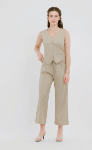2 Piece Terno Button up Front Blouse and Font Pleats High Waist Pants