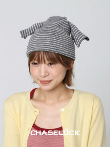 Gray Braided Knit Hat Striped Womens Fashionable Autumn Winter New Style Face Slimming American Style Foldable No Brim Cap