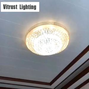 【Free Gift】Tri-colors Ceiling Light Luxury Golden Living Room Light Circulair 220V LED Crystal Light Bedroom Hoteml Hall Villa Light Ceiling Lamp