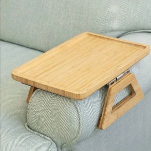 Sofa Tray Foldable Wooden Sofa Armrest Table Living Room Round Rhombus Rectangle Snack Groceries Tray Practical ​Household Tools
