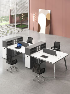 Modern White Office Desk And Chair Combination Multi-User Office Computer Desk High Cabinet Simple Commercial Office Furniture