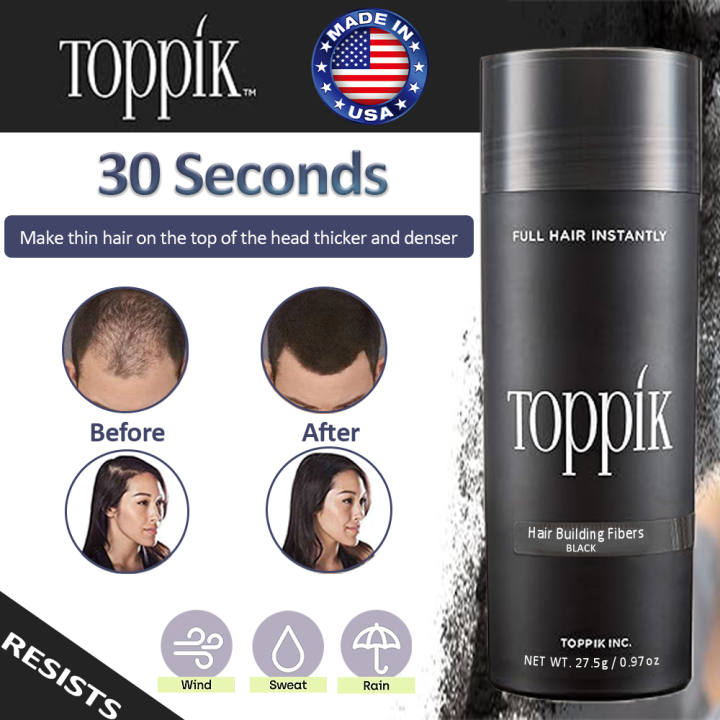 4/2/1CPS Toppik Hair Fiber (BLACK) hair building fibers original waterproof 27.5g natural keratin american quick hairline filling no fadin long-lasting and easy to wash fill in fine or thinning hair instantly thicker fuller looking hair  for men & women