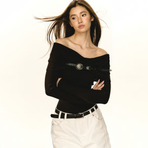 Ariseism | Áo Sweater Knit Trễ Vai Phong Cách Retro Nữ
