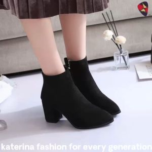KATERINA FASHION Korean Plain Ankle Zipper Boots Shoes Heeled For Women AB-13