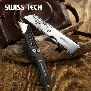 TL182 SWISSTECH Utility Knife Set /2-pack Quick Change Box Cutter Speed Release Folding Knife with Belt Clip