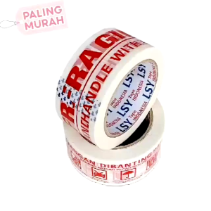( 1 PCS ) PACKING LAKBAN FRAGILE ISOLASI LEM SELOTIP WARNA MERAH TAPE ONLINE SET PECAH BELAH