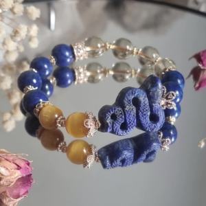 Lapis Lazuli Snake Abundance Prosperity & Protection Bracelet - Lapis Lazuli Tigers Eye & Citrine Year of the Snake 2025