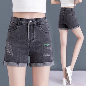 Quần Short Denim Rách Đen Cho Nữ Mùa Hè Phong Cách Mới Cổ Điển Rộng Rãi Thon Gọn Cỡ Nhỏ Thẳng Thêu Viền Quần Bó Sát