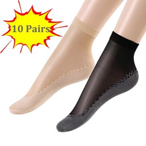 10/5/1Pairs Women Summer Short Ankle Socks Transparent Invisible Socks Anti-slip Ultra-thin Silk Socks