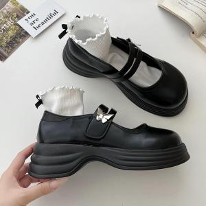 รองเท้า Mary Janes สีดำ ทรงหัวมน สำหรับผู้หญิง ฤดูร้อน 2024 รองเท้าส้นหนา สไตล์ฝรั่งเศส รองเท้าสวมสบาย ส้นสูงปานกลาง รองเท้าแฟชั่น