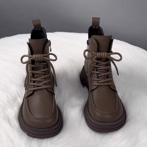 LUQUTCR Winter Womens Boots Plush New Platform Warm Short Boots Flat Bottom Comfortable Outdoor Lace Up Ankle Boots Fashion Shoes