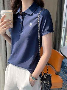 Summer Pure Cotton Polo Shirt Womens Casual Short Sleeve Turn-down Collar Logo Sport Top plus Size Animal Pattern Embroidery Business Casual
