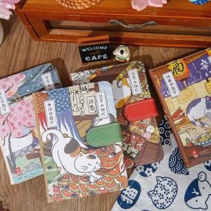Kawaii Cat PU Magnetic Notebook A6 Japanese Art Style Diary Planner - Cute Cartoon Animal Stationery Gift for School Office