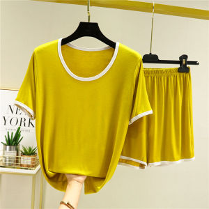 Summer Modal Pajamas Suit Womens Loose Thin Homewear Short-Sleeved T-shirt Plus Size Shorts Twinset Outfit